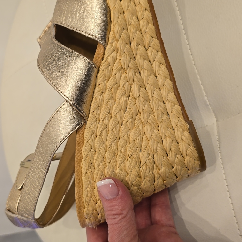 Careena UGG Espadrille Gold Nude Metallic Wedge Sandals New ankle Strap 10 Shoes - Picture 3 of 8